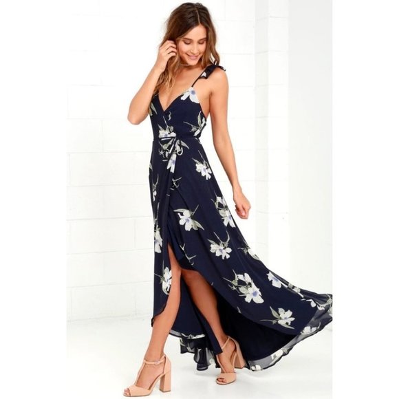 Lulus Dresses & Skirts - LULUS All Mine Navy Floral High Low Wrap Dress Size XS NEW Fall Wedding Guest